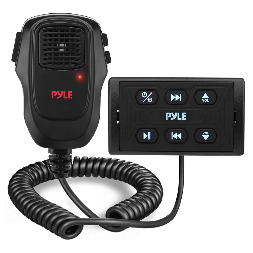 Pyle Wireless BT Audio Controller Kit, Marine Bluetooth Receiver & Adapter with Remote Control, Compact Microphone for Onboard Audio Entertainment, AUX/USB Input, Water-Resistant, 3.81x2.20x1.97