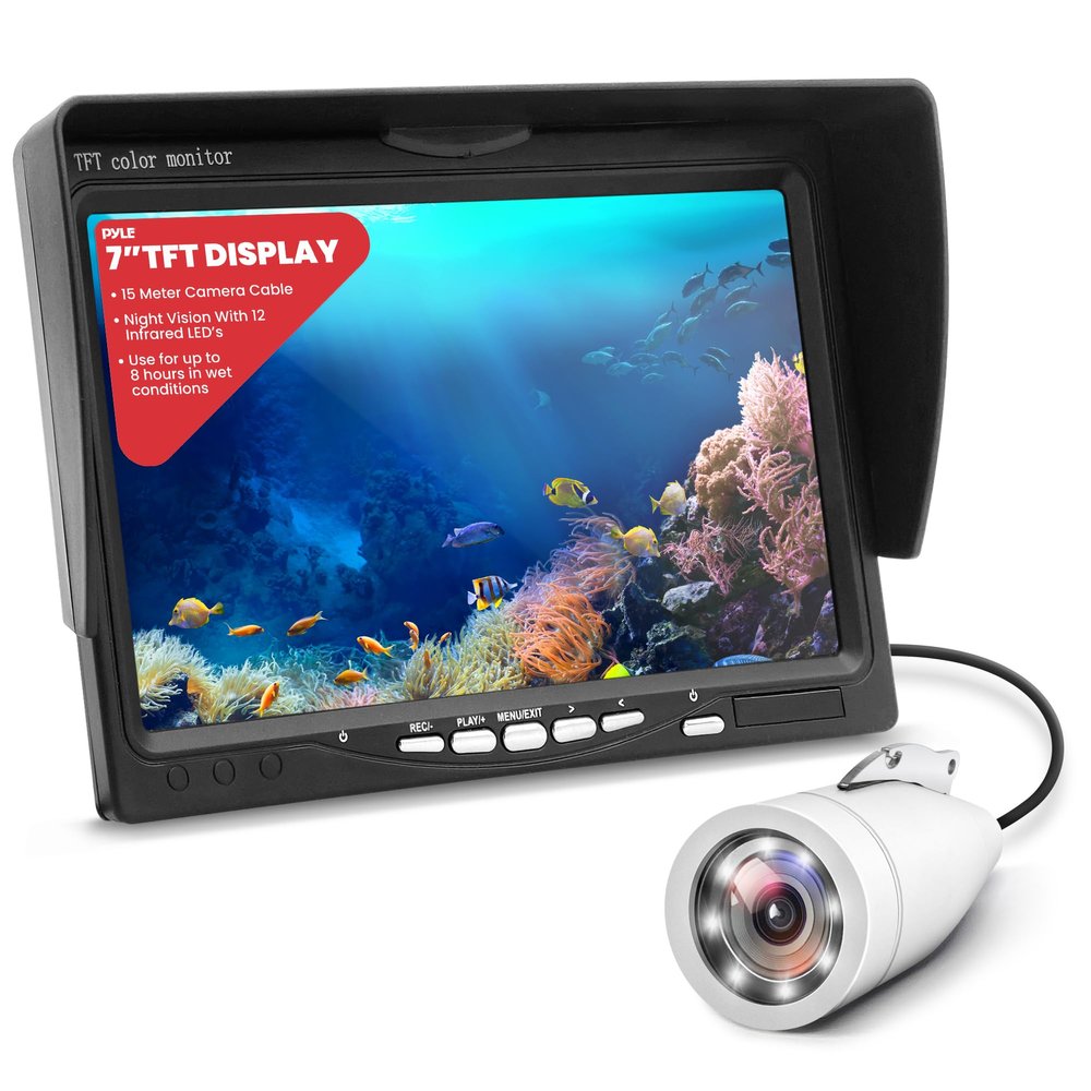 Pyle Underwater Fishing Camera, Live Scope Deeper Fishing Line Fish Finder, Go Fish Ice Depth Video Camera for Boats, 7'' Portable LCD Monitor, IP68 Water-Resistant, Includes Carrying Case