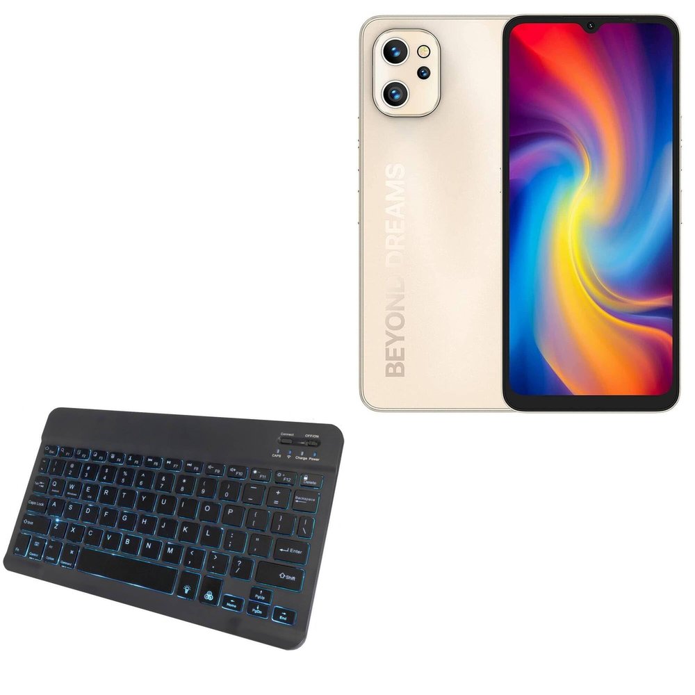 BoxWave Keyboard Compatible with Umidigi A13 Pro - SlimKeys Bluetooth Keyboard - with Backlight, Portable Slim LED 7 Colors - Jet Black