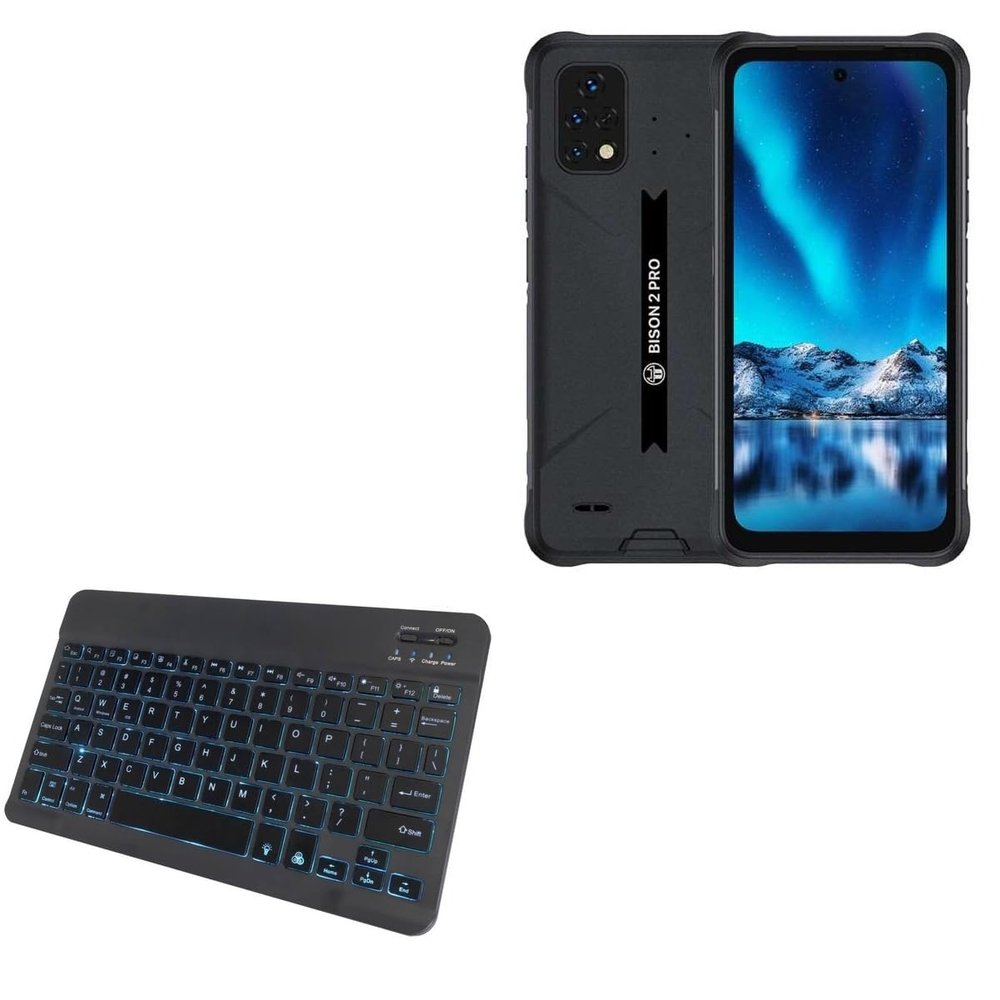 BoxWave Keyboard Compatible with Umidigi Bison 2 Pro - SlimKeys Bluetooth Keyboard - with Backlight, Portable Slim LED 7 Colors - Jet Black