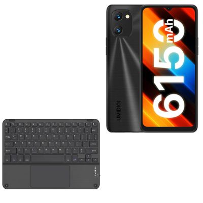 BoxWave Keyboard Compatible with Umidigi Power 7S - SlimKeys Bluetooth Keyboard with Trackpad, Portable Slim TouchPad - Jet Black