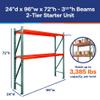 Shelving Inc. 24" d x 96" w x 72" h 2-Tier Teardrop Pallet Rack Starter Unit, No Decking, 3-1/2"h Beams, Weight Capacity 3,385lbs Per Level view 2