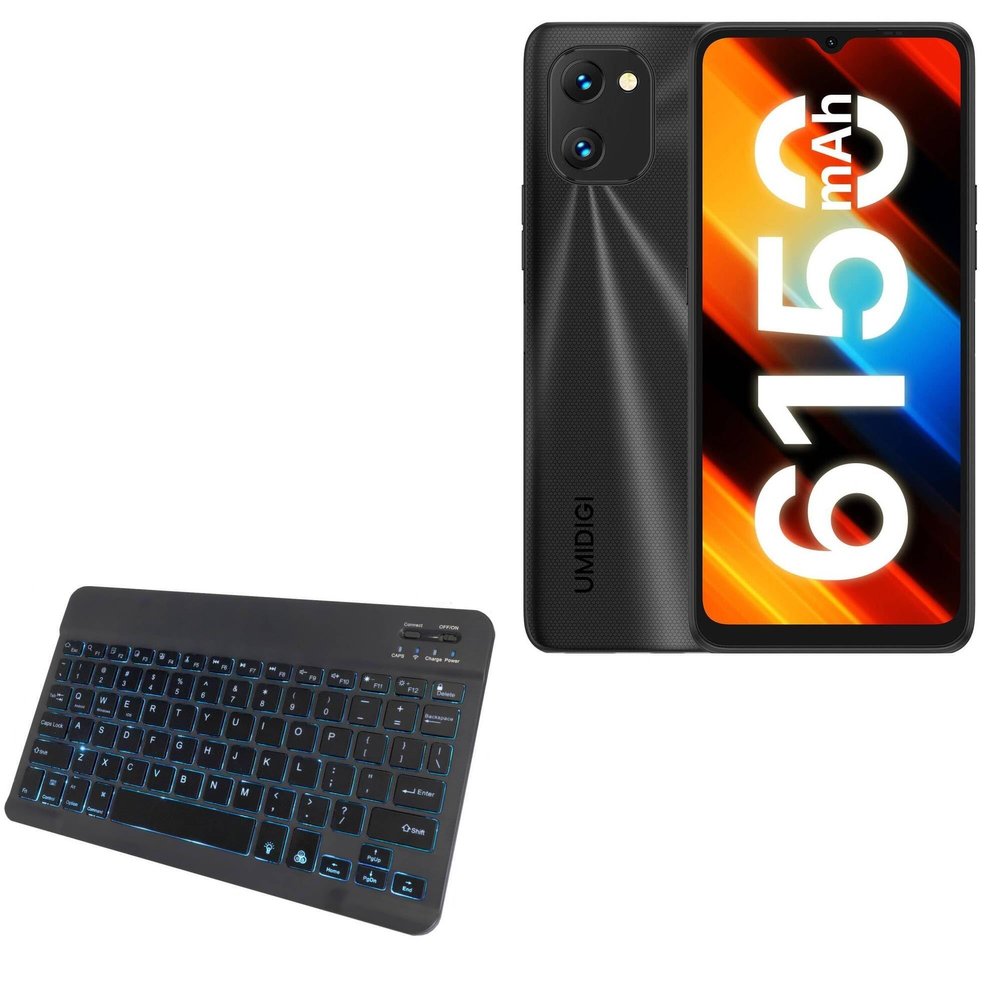 BoxWave Keyboard Compatible with Umidigi Power 7S - SlimKeys Bluetooth Keyboard - with Backlight, Portable Slim LED 7 Colors - Jet Black
