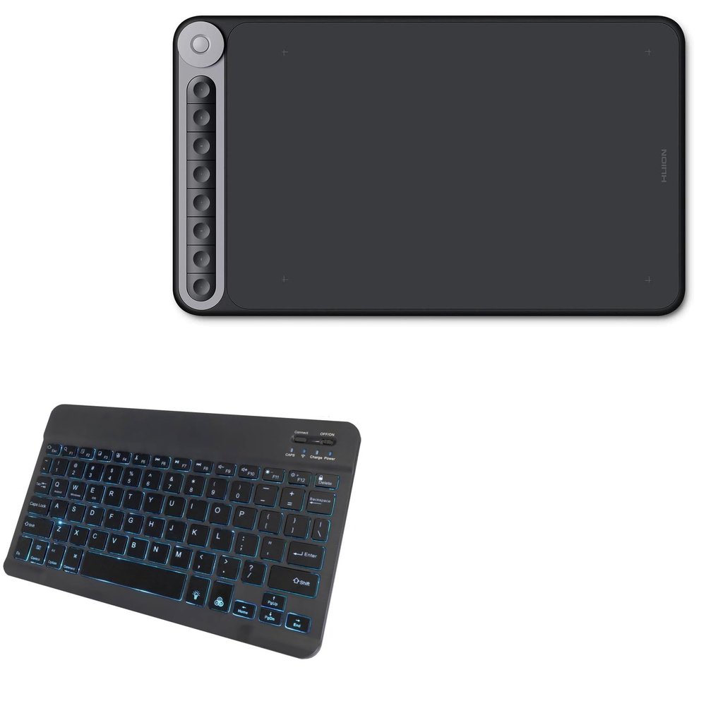 BoxWave Keyboard Compatible with Huion Dial Q620M - SlimKeys Bluetooth Keyboard - with Backlight, Portable Slim LED 7 Colors - Jet Black