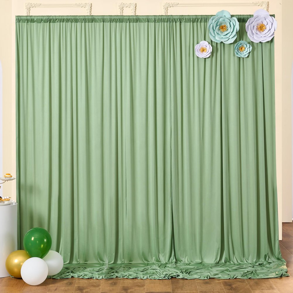 10x8ft Wrinkle Free Sage Green Backdrop Curtains for Parties, Polyester Photo Backdrop Drapes for Wedding Birthday Party Photography Background Curtains Decoration