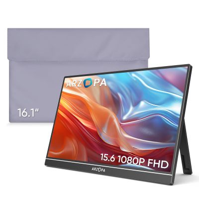 ARZOPA Portable Monitor & Sleeve, 15.6'' 1080P FHD Laptop Monitor & PU Sleeve Bag Combination