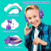 rockpapa Comfort+ Kids Headphones with Microphone, Boys Girls Student Over-Ear Headphones Wired Foldable for School Classroom Laptop PC Computer Tablet Purple Green view 2