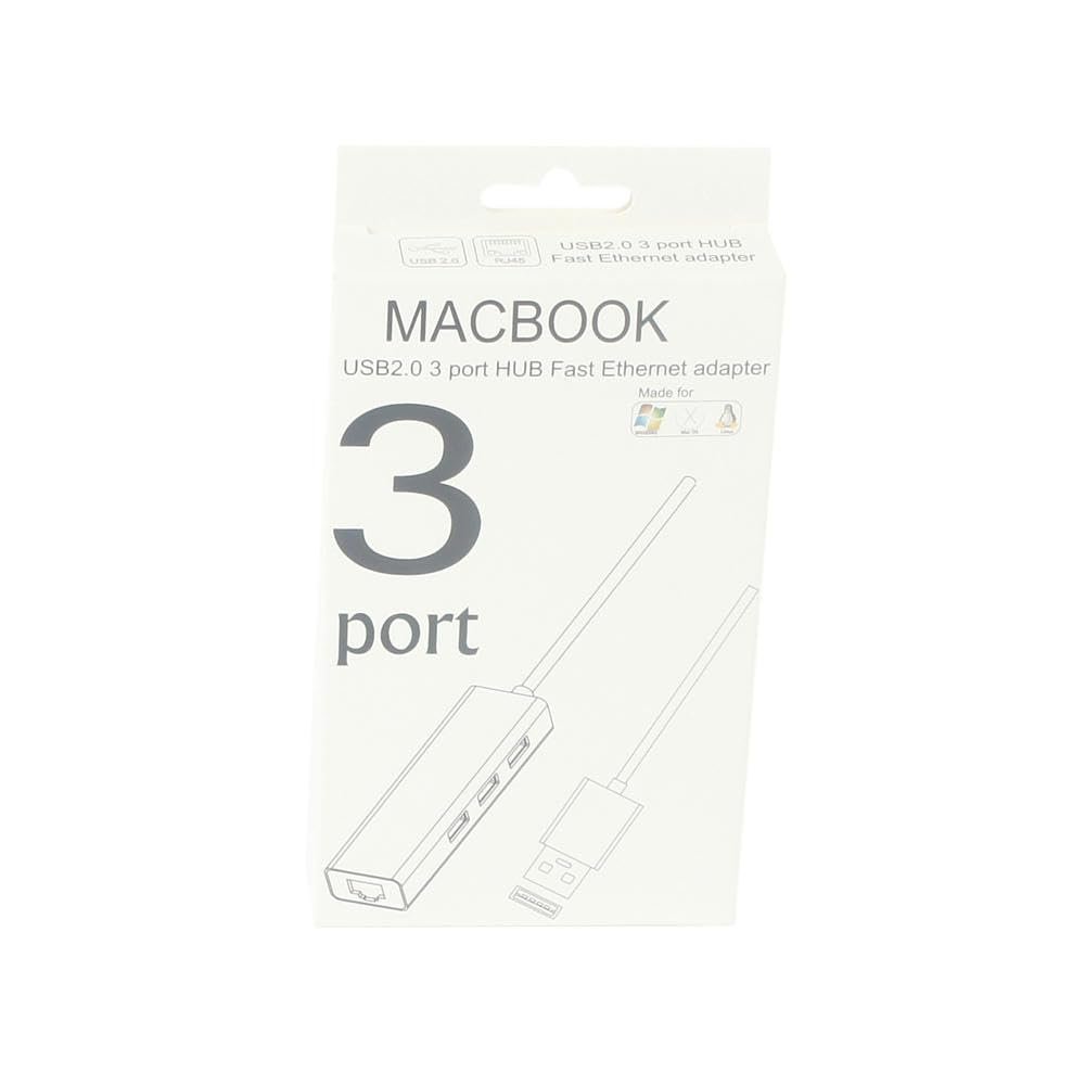 RKEBK 3 Port USB 2.0 Hub to LAN 100Mbps Ethernet RJ45 Network Adapter for Laptop PC Adapter