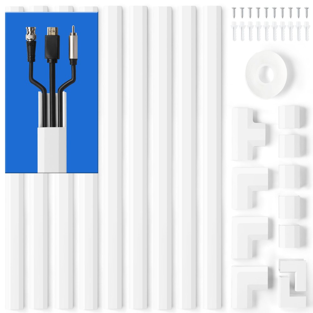 153in Wall Cable Hider, Cord Hider to Hide 3-4 Cords, TV Wire Hider for Wall, Cable Management Kit, Cable Raceway White, Paintable Cable Concealer, 9 x L17in x W1.18in x H0.6in