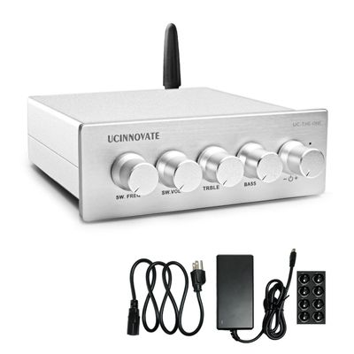 UCINNOVATE Bluetooth 5.0 Stereo Receiver Amp 2.1 Channel Mini Hi-Fi Class D Integrated Amplifier 100W x 2+50W Home Audio Receivers & Amplifiers for Bookshelf Speaker Subwoofer Desktop Passive Speaker