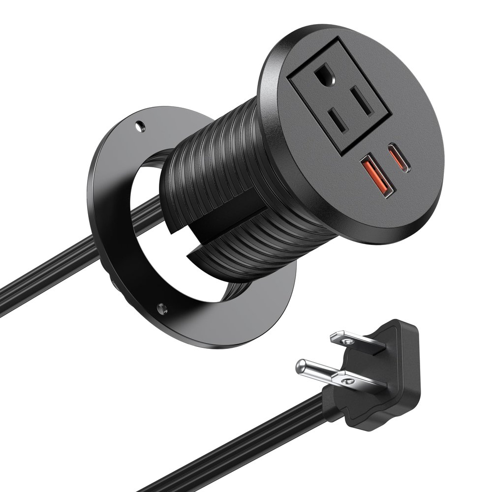 Desktop Power Grommet 2 inch Hole,PD 30W USB C Fast Charging Station,Ultra Thin Flat Plug Power Strip,Recessed Outlet,Slim Outlet Extender for Office,Table Outlets for Home,Office,6ft Cable