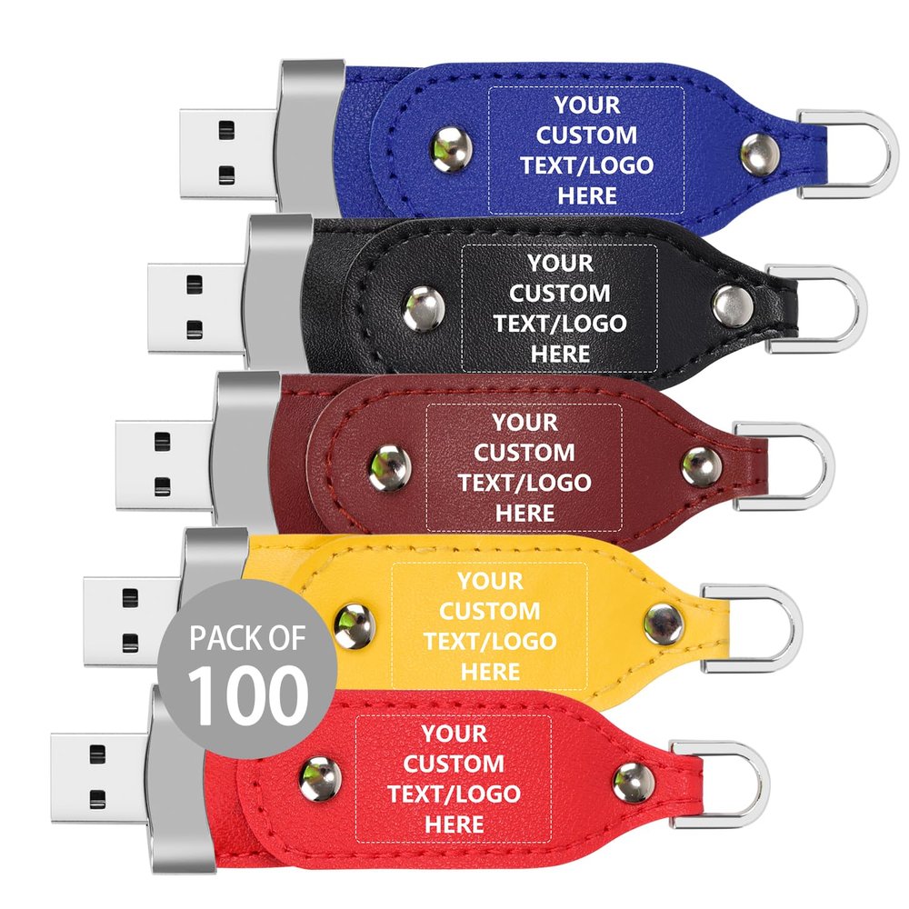 Paintechz Custom Leather USB Flash Drives Set of 100, Personalized Bulk Pack - Printed or Embossed with Your Logo - 8GB