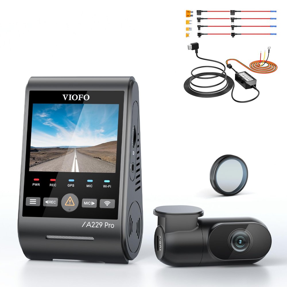 Bundle: VIOFO A229 Pro 2CH + HK4 Hardwire Kit with 8pcs Fuse Tap VIOFO A229 Pro 4K HDR Dash Cam, Dual STARVIS 2 IMX678 IMX675, 4K+2K Front and Rear Car Camera, 2 Channel with HDR, 5GHz WiFi GPS