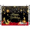 10x6.5ft Gold and Black Happy Birthday Backdrop Large Glitter Sequin High Heels Diamond Wine Red Rose Photography Background for Women Party Decorations Banner Photo Booth Backdrops view 2
