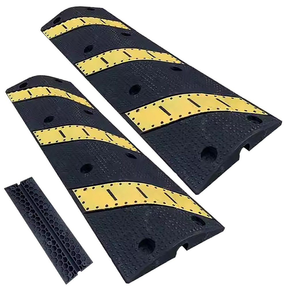 2 Pack, Modular Speed Bump, Heavy Duty Cable Protector Ramp, Garage Speed Bump, Garage Speed Bump, for Garage Gravel Roads Asphalt Concrete (Color : 2 Channel)