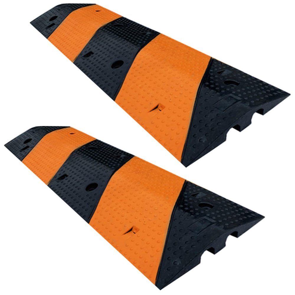 2 Pack, Cable Protector, Rubber Speed Bump Heavy Duty Cable Protector Ramp, Modular Speed Bump, Garage Speed Bump, for Garage Gravel Roads Asphalt Concrete (Color : 2 Channel-16)