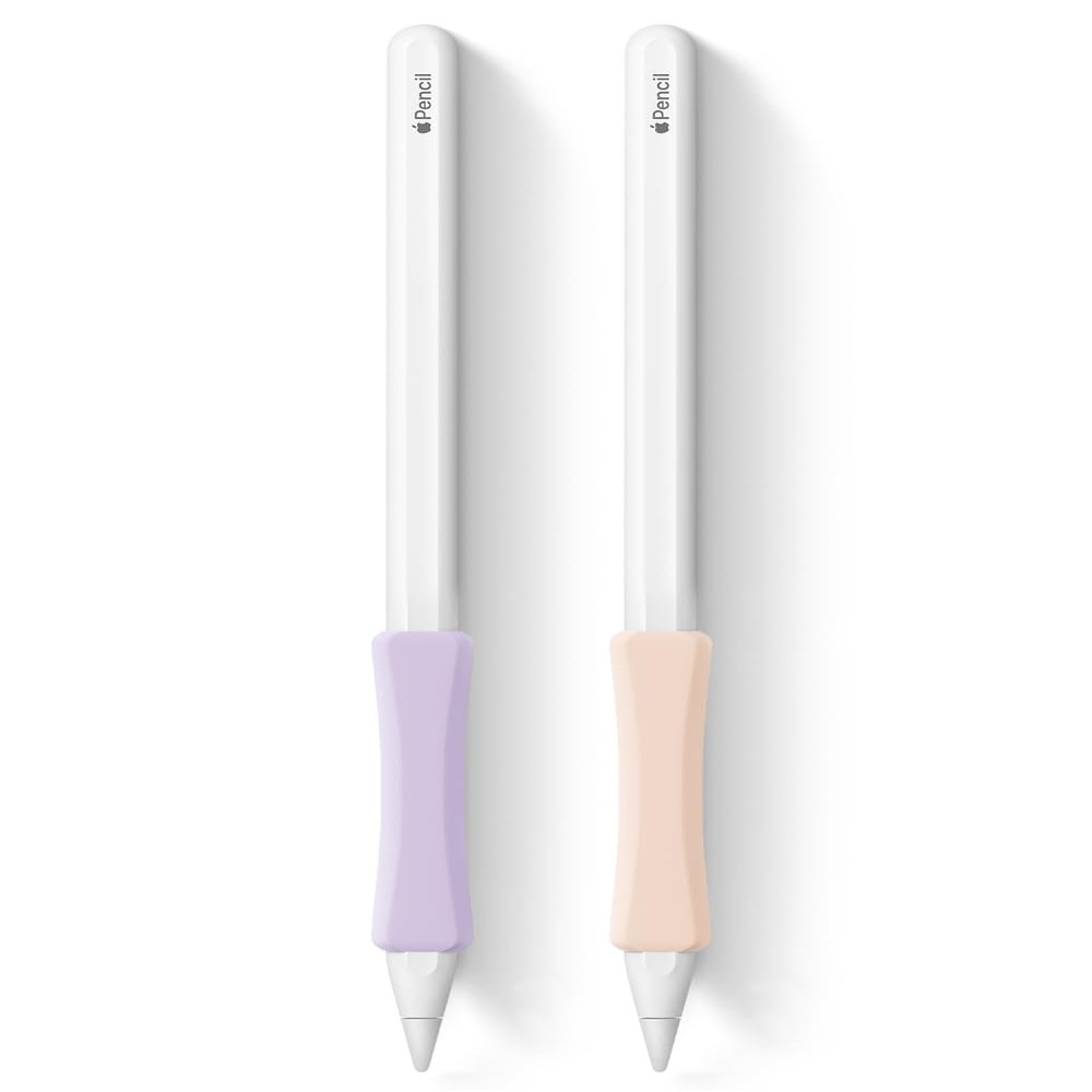 2 Pack iPencil Grips Silicone Sleeve Holder Compatible with Apple Pencil (USB-C)&Apple Pencil (2nd Generation),iPad Pro 11 12.9 inch,Ergonomic Protective Skin Cover,Pink,Purple