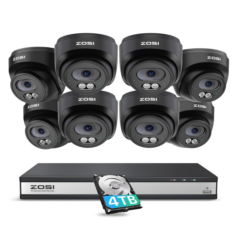 ZOSI C220 16CH 4K PoE Home Security Camera System, 16 Channel 4K 8MP NVR with 4TB HDD for 24/7 Record, 8 x 4MP(1440p) QHD 2.5K Dome IP Cameras Outdoor Indoor, Smart AI Human Detection, Two-Way Audio