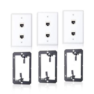3 Pack CAT7 Ethernet Wall Plate, RJ45 Keystone Jack 2-Port Ethernet Wall Outlet Female to Female Shielded Coupler with Single Gang Low Voltage Mounting Bracket, Hide Cables Behind Walls
