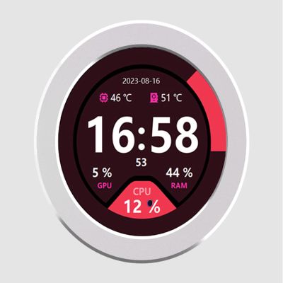 2.1" USB Monitor Water Cooler Case - Desktop RGB Ambient Screen, 480480 Resolution IPS Panel, Music Spectrum Analysis, Dynamic Theme Editor, Silver