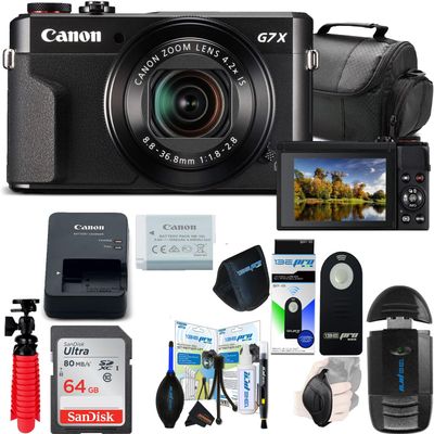 Canon PowerShot G7 X Mark II Digital Camera (Int'l Version), 64GB Memory Card, Card Reader, CC2, Flex Tripod, Hand Strap, Card Wallet, Remote, Dust Blower, Lens Cleaning Pen, Cleaning Kit - (Renewed)