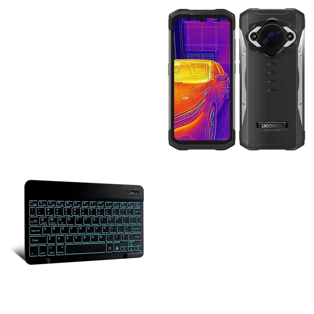 BoxWave Keyboard Compatible with Doogee S98 Pro - SlimKeys Bluetooth Keyboard - with Backlight, Portable Slim LED 7 Colors - Jet Black