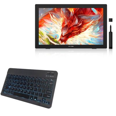 BoxWave Keyboard Compatible with XP-Pen 24 Drawing Display (FHD) - SlimKeys Bluetooth Keyboard - with Backlight, Portable Slim LED 7 Colors - Jet Black