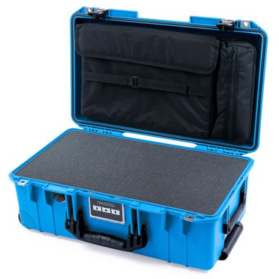 ColorCase Pelican Air 1535 Carry-on Case Electric Blue - Medium Size Waterproof Case with Pick & Pluck Foam & Laptop Computer Lid Pouch - Black Handles & TSA Locking Latches