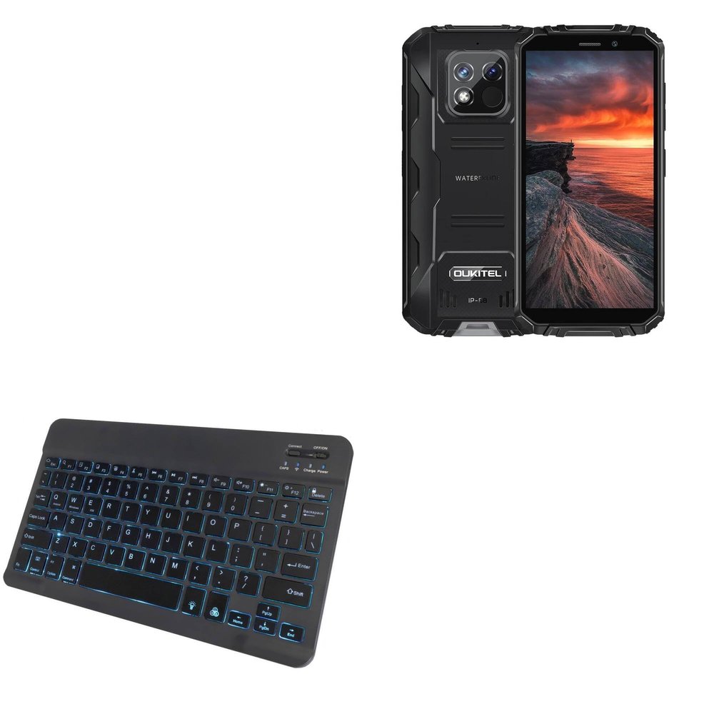 BoxWave Keyboard Compatible with Oukitel WP18 Pro - SlimKeys Bluetooth Keyboard - with Backlight, Portable Slim LED 7 Colors - Jet Black