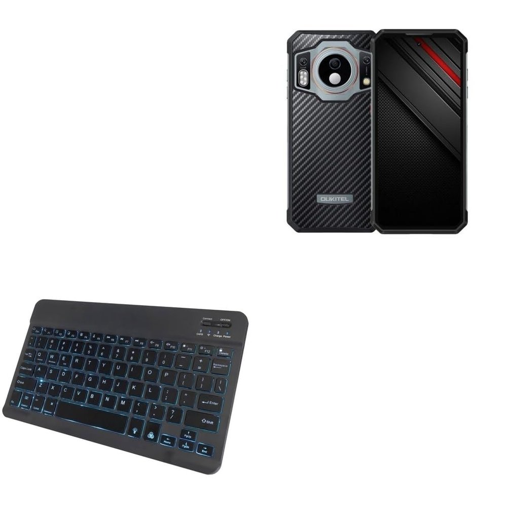 BoxWave Keyboard Compatible with Oukitel WP21 Ultra - SlimKeys Bluetooth Keyboard - with Backlight, Portable Slim LED 7 Colors - Jet Black