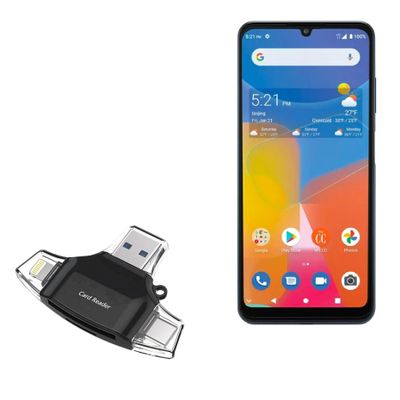 BoxWave Smart Gadget Compatible with Consumer Cellular ZMax 5G - AllReader SD Card Reader, microSD Card Reader SD Compact USB - Jet Black