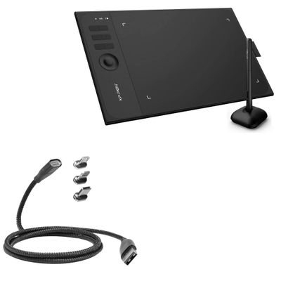 BoxWave Cable Compatible with XP-Pen Star 06C - MagnetoSnap PD AllCharge Cable (100W), Magnet Charging Braided USB Type-C Micro - Jet Black