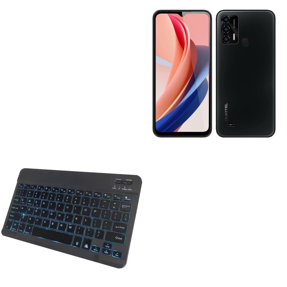 BoxWave Keyboard Compatible with Oukitel C31 Pro - SlimKeys Bluetooth Keyboard - with Backlight, Portable Slim LED 7 Colors - Jet Black