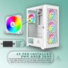 Apevia EVOLUTION-WH Evolution Mid Tower Gaming PC Case w/ 6x 120mm PWM ARGB Fans, 366 RGB Light Modes, 1x Metal Plate Mesh Front Panel, 1x Door Swivel Style Magnetic Glass Side Panel, 2x USB3.0, White view 3