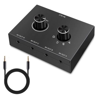 DAGIJIRD 4 Way 3.5mm Stereo Audio Switch Manual Selector Splitter Box Bi-Directional Audio Switch (4 in 1 Out / 4 in 1 Out)