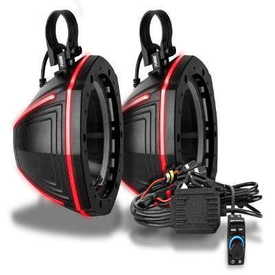 SSV Works LIT-C65U RGB Rocker Switch Controller w/Unloaded V-Series RGB Lighted Speaker pod Enclosures w/ 1.75", 1.85" & 2" Dual Clamps and Plug & Play Harnesses (Speakers NOT Included)