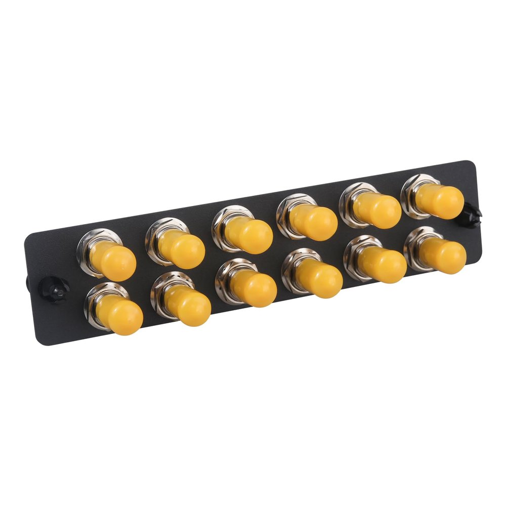 Duogalia 12 Simplex ST Fiber Patch Panel with Simplex Singlemode Yellow ST Adapters, 12 Fiber Ports
