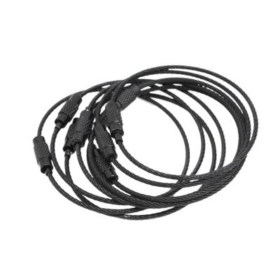 KABALI 10-20pcs Stainless Steel Wire Keychain Ring Key Keyring Circle Rope Cable Loop Outdoor Camp Tag Screw Lock Gadget (Color : Black, Size : 20PCS_15CM Long)