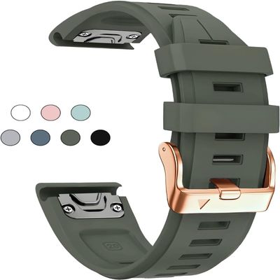 AEMALL 20mm Watch Band Replacement for Garmin fenix 5S/5S Plus/6S/7S/Instinct 2S/D2, Quick Fit Soft Silicone Strap with Rose Gold Buckle Breathable Waterproof Wristband Accessory (Color : Army Green