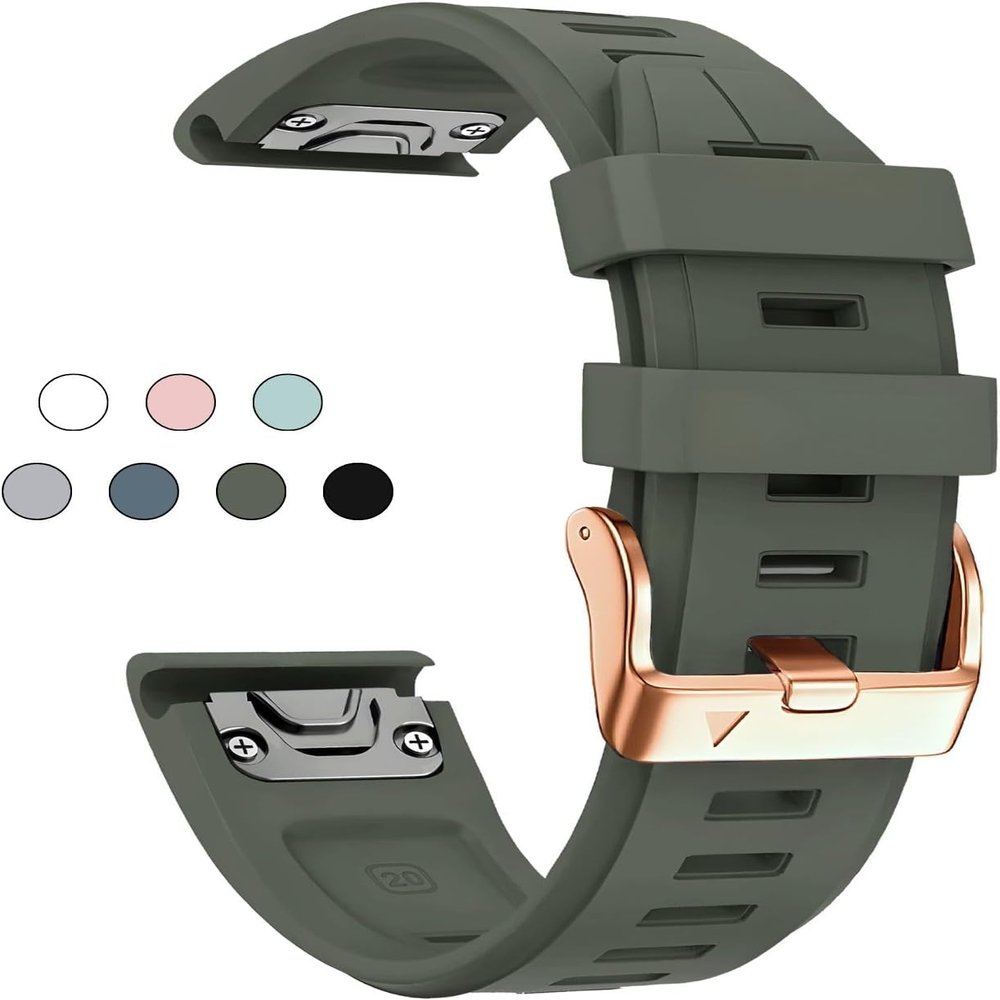 AEMALL 20mm Watch Band Replacement for Garmin fenix 5S/5S Plus/6S/7S/Instinct 2S/D2, Quick Fit Soft Silicone Strap with Rose Gold Buckle Breathable Waterproof Wristband Accessory (Color : Army Green