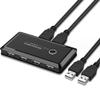RUNAAJA USB 2.0 Switch KVM USB Switcher 2 Computers Share 4 USB Port Selector Box for Keyboard, Mouse, Printer, U-Disk, Drives, One-Button Swapping with 2 USB A Cable Compatible with Mac/Windows/Linux view 1