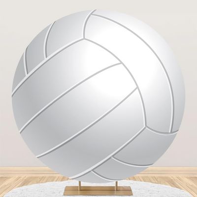 Renaiss 6x6ft White Volleyball Round Backdrop Cover Volleyball Club Circle Photography Background Outdoor Sports Themed Birthday Baby Shower Fans Event Athletes Party Decor Arch Photo Booth Props