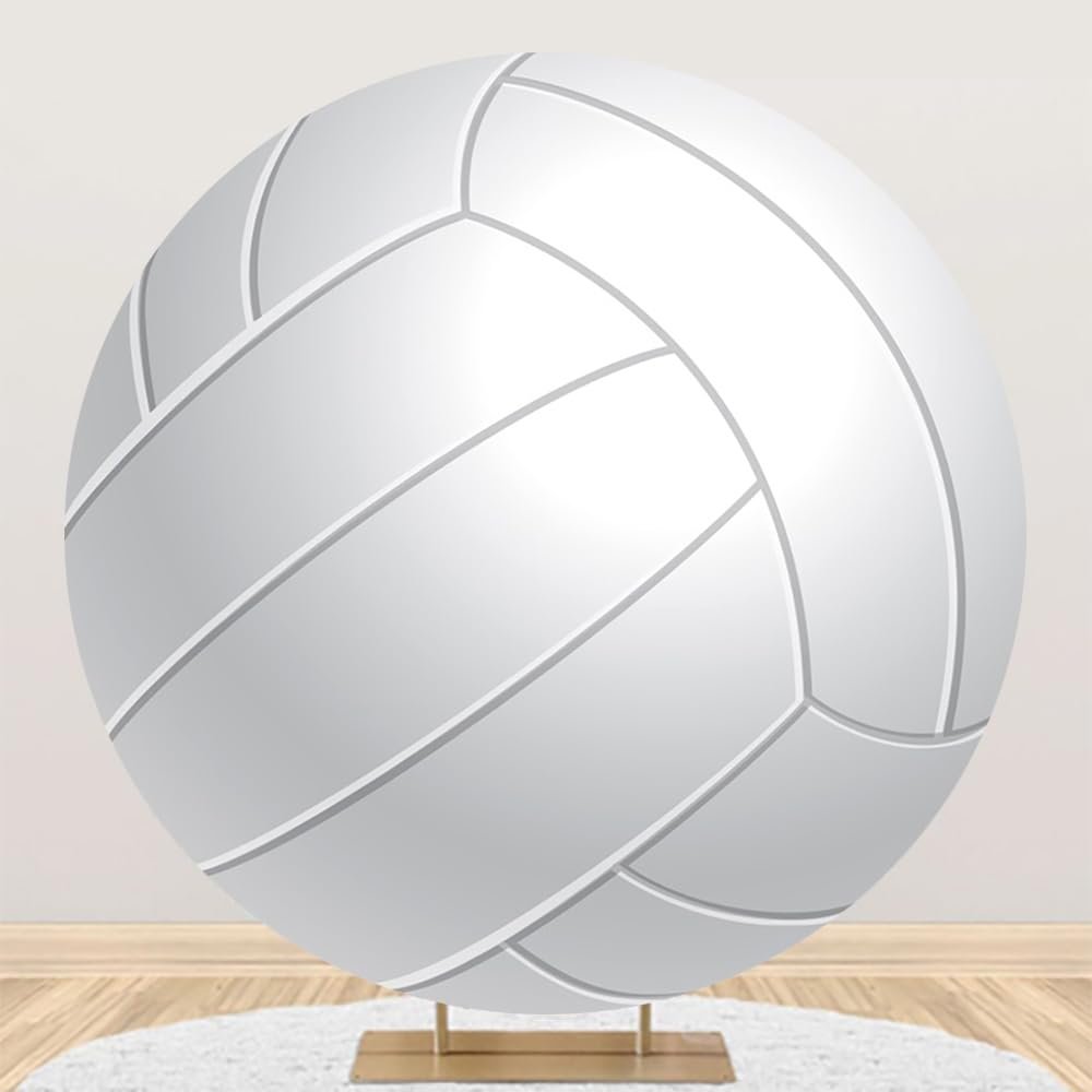 Renaiss 6x6ft White Volleyball Round Backdrop Cover Volleyball Club Circle Photography Background Outdoor Sports Themed Birthday Baby Shower Fans Event Athletes Party Decor Arch Photo Booth Props