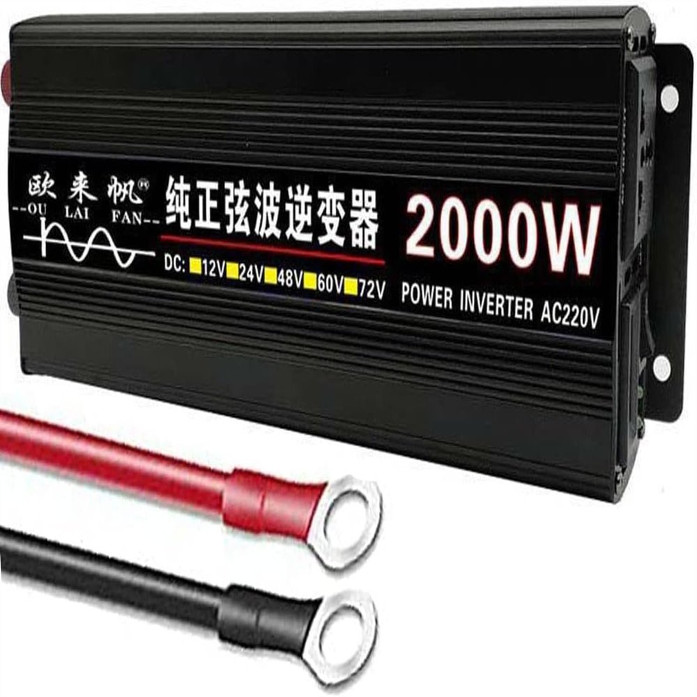 Pure Sine Wave Inverter 1600W 2000W 3000W 4000W 5000W 6000W 8000W Peak Power Inverter DC 12V 24V 48V 60V to 110V 220V AC Converter with Outlets Car Charger for Home Truck (Color : 2000W, Size : 48Vt