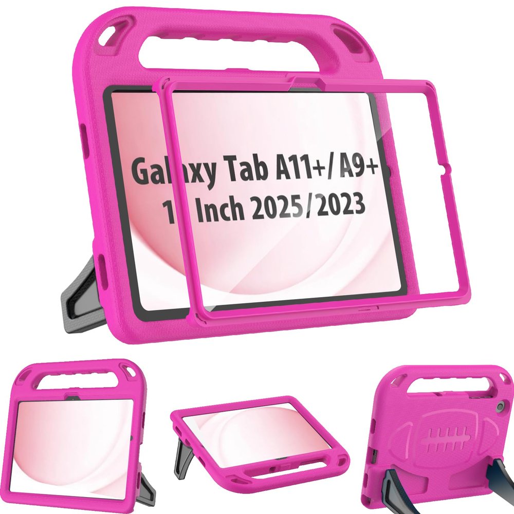BMOUO Kids Case for Samsung Galaxy Tab A11+ Plus 11 2026/A9+ Plus 2023 11 inch Tablet, with Screen Protector, Shockproof Lightweight Stand Handle Galaxy Tab A11 Plus/A9 Plus Case for Kids, Rose