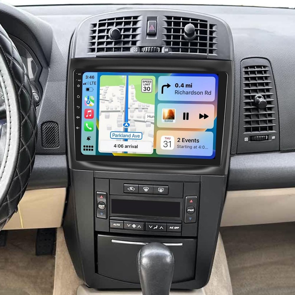 10" Android Car Stereo Radio Compatible for Cadillac CTS 2003-2007, for Cadillac SRX 2004-2008 Car Double Din Radio with Carplay Android Auto GPS Navigation BT FM Radio AHD Backup Camera Mic