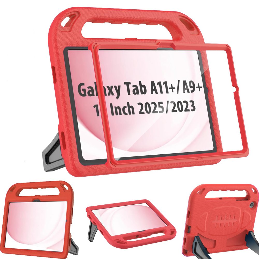 BMOUO Kids Case for Samsung Galaxy Tab A11+ Plus 11 2026/A9+ Plus 2023 11 inch Tablet, with Screen Protector, Shockproof Lightweight Stand Handle Galaxy Tab A11 Plus/A9 Plus Case for Kids,Red