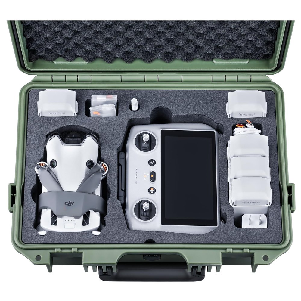 Lykus Titan MM410 Waterproof Hard Case (Green) for DJI Mini 4 Pro/Mini 3/Pro and DJI RC 2/RC/RC-N2/N1, Support 7 batteries and RC lanyard [CASE ONLY]