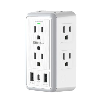USB Wall Charger Surge Protector, Super Electro 6 Outlet Extender with 3 USB Charging Ports (5V 3.4A Total) and Night Light, 3-Sided 1500J Multi Plug Wall Outlet for Home, Office, ETL Listed