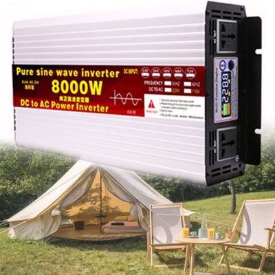 6000W/8000W/12000W Pure Sine Wave Power Inverter DC 12V 24V 48V 60V 72V to 110V 230V AC with 2 AC Outlets and Smart Color Screen Car Inverter for Motorhomes, Truck, Boat, Camping,8000W-24Vto110V